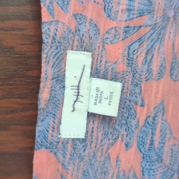 J. Jill Blue and Coral  Floral Embroidered Boho Tropical 3/4 Sleeve Blouse LP - Picture 2 of 8